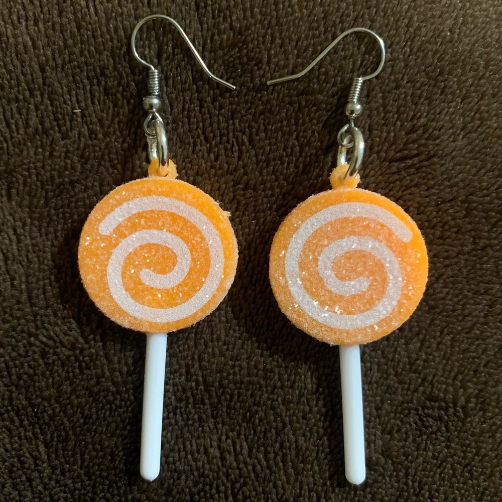 Orange Swirl Lollipop Glitter Earrings Brand New I just made.